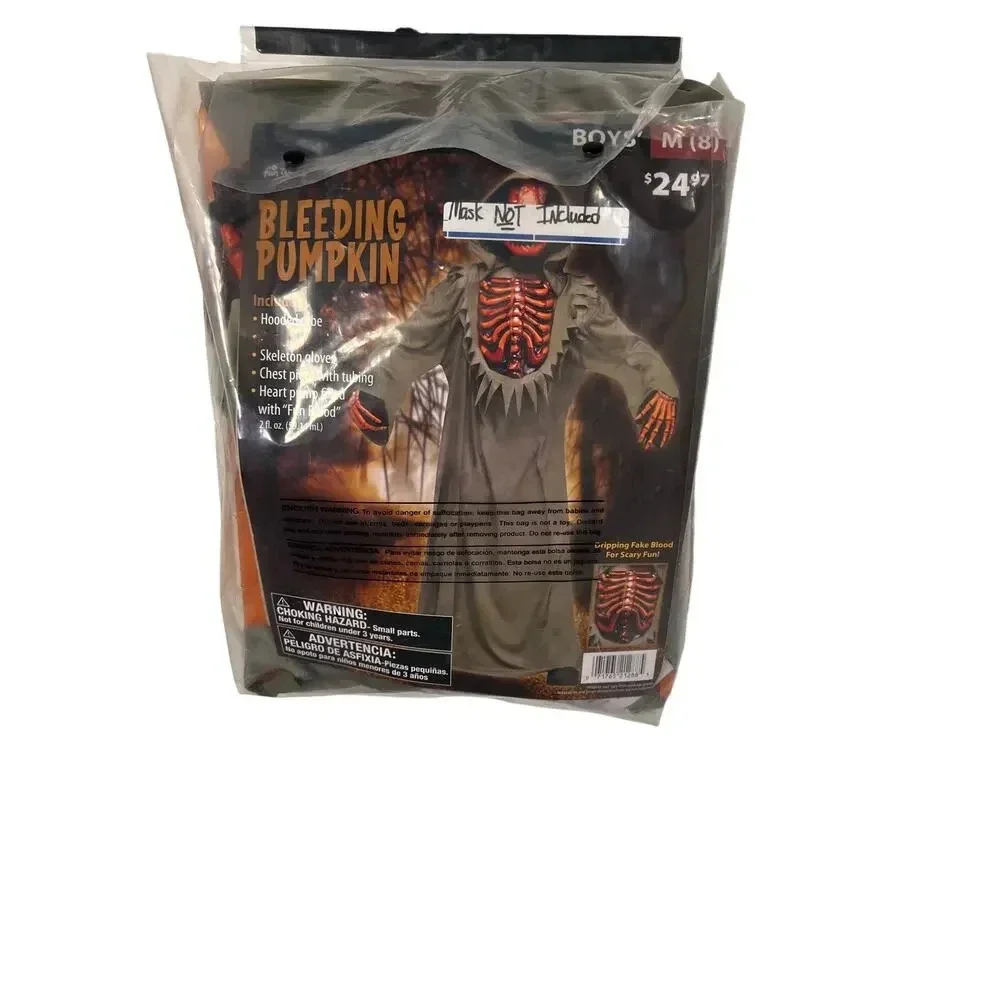 Evil‎ pumpkin skeleton with bleeding heart mask not included boy’s Medium